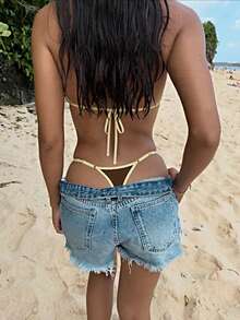 Bộ bikini hai mảnh buộc cổ phối màu tương phản dành cho nữ, đồ bơi thời trang cho kỳ nghỉ/lễ hội âm nhạc/trở lại trường học, bãi biển mùa hè - màu nâu - Xem 7