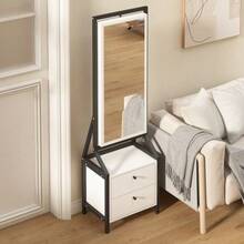 360° Jewelry Cabinet With Full-Length Mirror, Rotating Jewelry Cabinet With 2 Lower Drawers, Free Rotation, Ample Storage Space. - White - View 7