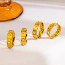 D Letter Rhinestone Ring, Minimalist Luxury Solid Band Ring, Versatile Couple Rings, Subtle Indie Style Gold Color Finger Ring, Suitable For Commute And Daily Wear - Double D Diamond Ring - View 2