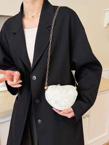 新款独特小众玫瑰蕾丝晚宴包，时尚别致斜挎包，简约单隔层包 - 米色 - 查看 11