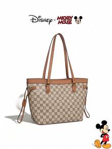 Disney 迪士尼官方授权女士商务休闲包，米奇印花，简约设计，大容量单肩包，适合工作、通勤、休闲 | 复古风格设计，适合女性 - 彩色 - 查看 4