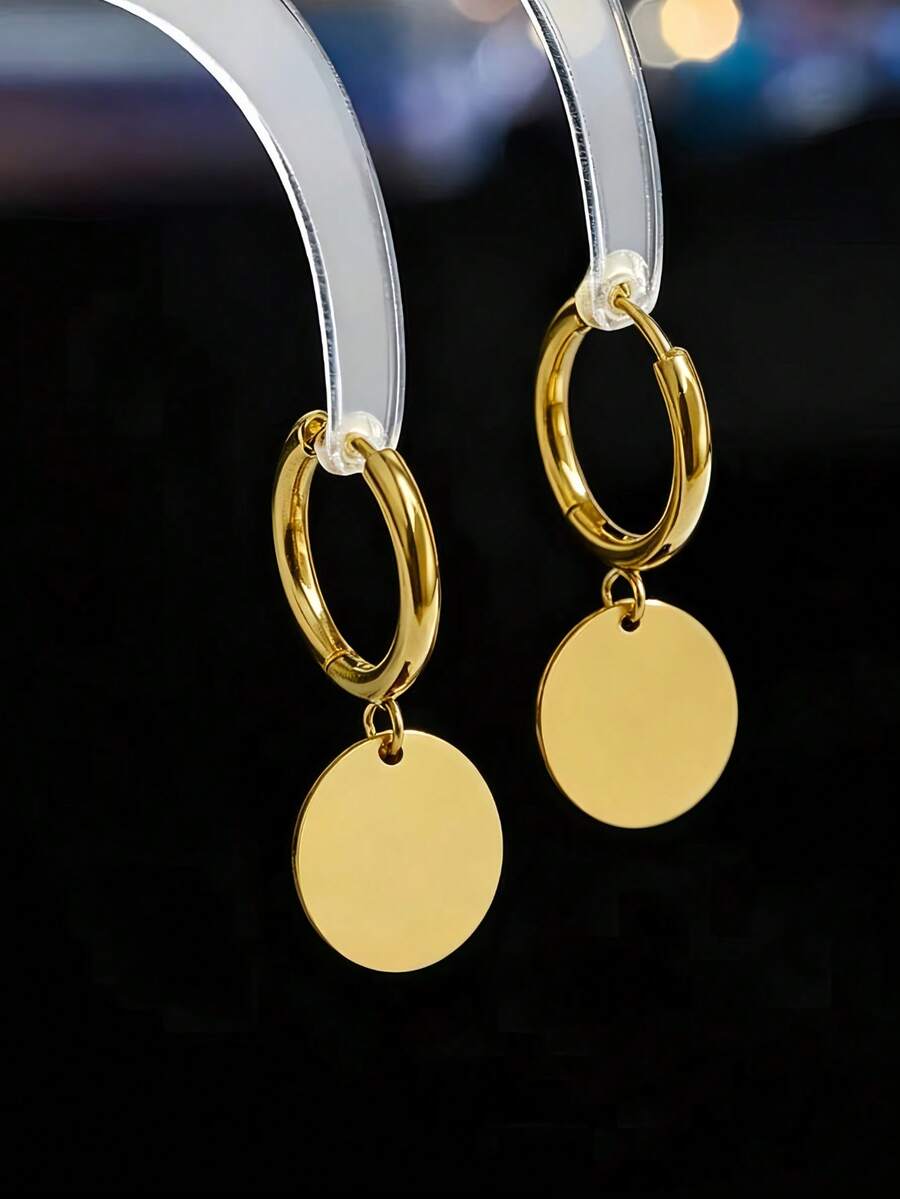 Anting hoop stainless steel yang modis, indah, imut, minimalis, unik, dan manis, cocok untuk pakaian wanita di musim semi, musim panas, musim gugur, dan musim dingin, cocok untuk bekerja, belajar, kencan, bepergian, konser, pesta, dan juga dapat diberikan sebagai hadiah untuk berbagai hari raya. - Film Emas Yuan 1 - View 1