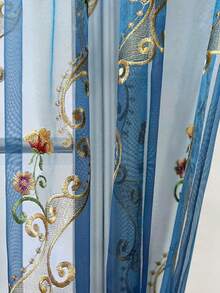 1pc European Palace Style Blue Sheer Curtain, Suitable For Living Room, Bedroom, Balcony - Multicolor - View 9