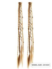 女士夹式编织接发：20英寸波西米亚风串珠辫子，2片装合成纤维编织发片，适合角色扮演和日常佩戴，深巧克力棕色带铜色挑染 - 彩色 - 查看 2