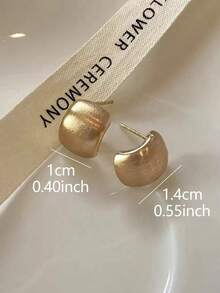 1pair Simple French Metal Bead Design Vintage Personalized Fashion Easeful Matte Texture Stud Earrings Women's Daily Life, Date And Commuting - Yellow Gold - View 13
