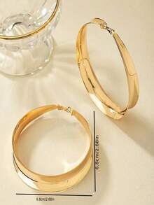 1pair Fashionable Exaggerated & Large Size Woman Earrings With Simple & Luxurious And Cold Style - 金子 - 查看 6