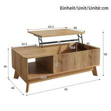 Coffee Table With Lifting Function, Wavy Design, Open Side Storage, Made Of Medium-Density Fiberboard, Modern Style. - Natural Wood Color - View 9