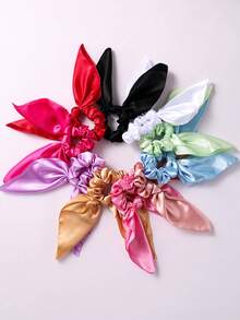 1/10 Piezas Scrunchies de satén de colores para el cabello de niñas, lazos de pelo con moños, lazos de seda anudados, cinta de pelo de satén, elástico para cola de caballo, accesorio de cabello para uso diario - Multicolor - Ver 4