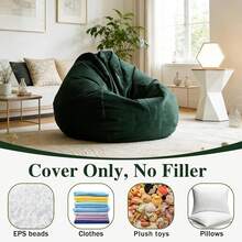 Bean Bag Chair Adults Kids Velvet Bean Bag Cover Washable Ultra Soft Pouf Ottoman No Filler Pouf Sofa Cover Lazy Armchair Couch Floor Seating Living Room Furniture(Chrysanthemum Yellow,90x110cm) - 1 - View 6