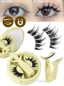 MAANGE 1 Set Magnetic Eyelashes With Applicator, Pointed Cartoon Eyelashes, Reusable Magnetic Lashes In Multiple Styles, Packaged Individually, No Glue Needed, Magnetic Eyelash Set, Easy To Wear And Remove, Natural And Realistic, 3D Soft Cartoon Style False Eyelashes, Suitable For Daily Wear, Travel, Party, Great Gift For Women - Natural Lashes - View 4