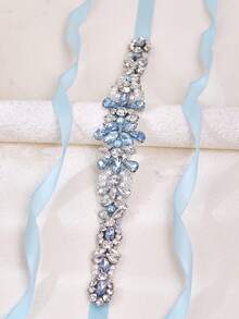 1 pièce Écharpe de robe de mariée, ceinture en satin à décoration de cristal bleu clair abordable, ceinture de taille royale, accessoire de mariage fait main, fine - ruban bleu clair - Voir 10