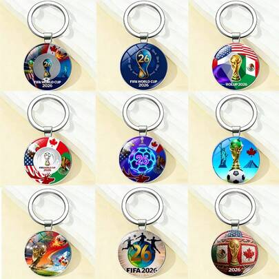 FIFA 2026 World Cup Commemorative Keychain, Creative Travel Bag Pendant/Car Key Chain, Round Badge Style, Available In Brazil/Argentina/USA/Canada/Mexico And Other Themes, Unisex Gift Collectible, Lightweight And Durable, Scratch-Resistant, Cross-Border E-Commerce Hot Seller, Gift For Fans/Birthday/Holiday