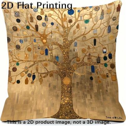 1pc Pillowcase, 2D Double-Sided Design With Tree Of Life Pattern, Size 18.0 X 18.0 Inches, Machine Washable With Zipper Closure (Single-Sided Print, Pillow Insert Not Included)