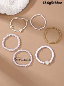 NAIZHU 6pcs Fashion Girl Ocean Style Shell & Starfish Faux Pearl Beaded Bracelet Set - Multicolor - View 4