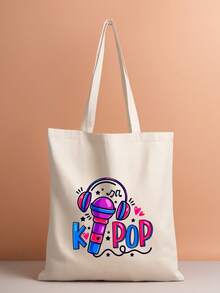 K-Pop帆布手提袋，印有“K-Pop”字样、耳机和麦克风图案，大容量单肩手提包，手绘插画单肩包，粉丝周边礼品，通勤购物袋，可折叠大容量休闲杂货袋，适合各种场合，是旅行、演唱会、粉丝活动、派对、日常使用、生日礼物、偶像周边、节日礼物、演唱会礼物、周年纪念礼物、返校礼物的理想之选。 - 彩色 - 查看 5
