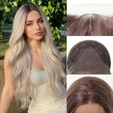 Peluca sintética de onda corporal de 26 pulgadas 13*4 con encaje frontal para mujeres, con reflejos de rubio ceniza a marrón ombre, de aspecto natural y resistente al calor para uso diario, fiestas y vacaciones - Multicolor - Ver 13