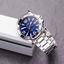 Casio 卡西欧 MTP-VD01D 商务男士手表，蓝色表盘，不锈钢表带，50米防水石英腕表，适合送给父亲或男友的礼物 - 均碼 - 查看 5