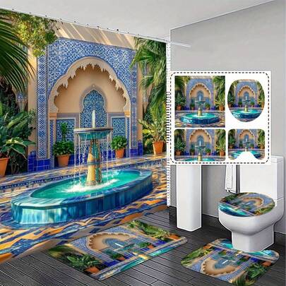 2D Plane, 1/4 Set, Stylish And Chic Moroccan 2D Graphic Design Shower Curtain With Anti-Slip Function, Featuring 12 Hooks – Adds A Touch Of Exotic Beauty To Your Bathroom Decor, A Refined And Practical Home Decor Gift, Essential For Any Home. Various Styles Are Available In-Store.