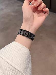 1 chiếc dây đeo đồng hồ , unisex, trang sức thời trang sáng bóng, vòng tay kim loại màu đen, tương thích với Apple Watch 38mm 40mm 41mm 42mm 45mm 46mm 49mm, dòng Watch Series 10/ 9/8/7/6/5/4/3/2/1/SE/Ultra, dây đeo có thể điều chỉnh, dây đeo kim loại thép không gỉ đính kim cương. - màu đen - Xem 5