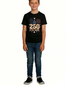 Family's Tee Top Summer Outfit Short Sleeve 4th Of July Holiday Top Crewneck Number Letter Pattern Print T-Shirt Pullover Tops For Family Members - 黑色 - 查看 6