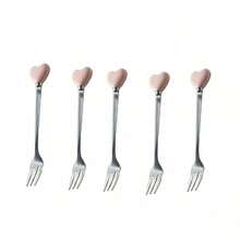 1/2/5/10pcs Spoons & Forks Set, Colorful Macaron Handle Stainless Steel Flatware, Creative Fruit Fork, Enamel Stainless Steel Handle Spoon,School Supplies - Multicolor - View 14