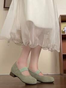 Women's Elastic Round Toe Low Heel Mary Jane Shoes, Solid Mint Green/Beige Minimalist Style, Comfortable Shock-Absorbing Thick Heel Shoes, Suitable For Daily Commute, Spring/Autumn Dating And Party Outfits - Mint Green - View 6