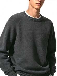 Classic Basic Crew Neck Sweater, Solid Color And Versatile. - 深灰色 - 查看 1