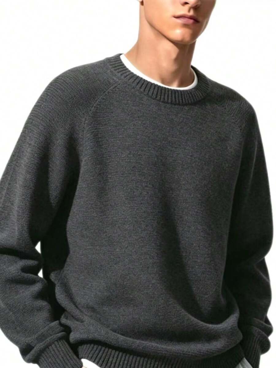 Classic Basic Crew Neck Sweater, Solid Color And Versatile. - 深灰色 - 查看 1