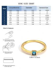 Charm-In 18K镀金方形蓝色立方氧化锆单钻戒指，简约可叠戴女士首饰 - 金色 - 查看 4