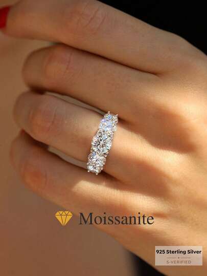 1 pieza Anillo de compromiso/boda clásico de 6 garras con diamante Moissanite, color D, 0.5-2 quilates, plata esterlina 925, adecuado para propuesta, regalo para esposa/novia, cumpleaños, aniversario, joyería nupcial