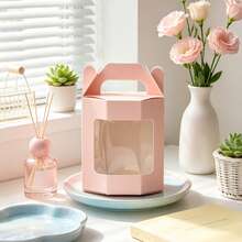 Hộp trưng bày trong suốt 10/20 chiếc, màu trắng/hồng, hộp quà gấp gọn có cửa sổ nhìn thấy được, dùng để trưng bày đồ thủy tinh, nến, hoa khô, bao bì bán lẻ cho các dịp lễ, sinh nhật, tiệc tùng. - Tủ trưng bày hình bát giác - cỡ nhỏ - Xem 7