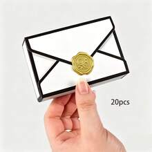 Hộp quà tặng sang trọng kiểu phong bì (10/20 chiếc), kèm tem dán hình hoa hồng vàng, hộp bìa cứng màu trắng theo phong cách tối giản đen trắng, hộp quà cưới, hộp quà sinh nhật, hộp quà tặng ngày lễ. - Xem 6