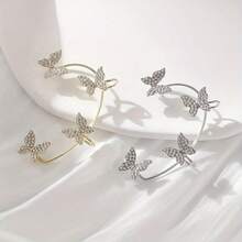 Clip de mariposa para la oreja derecha, pendientes sin perforación, pendientes de clip con diseño de mariposa para mujer, joyería personalizada con destellos - Plateado - Ver 8