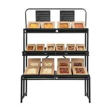 Fruit Vegetable Storage Rack With Removable Baskets, 3-Tier Supermarket Retail Storage Rack, Floor Display Storage Rack With Tray - Black - View 7