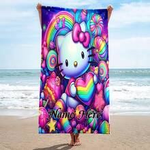 SANRIO Customized Name Blanket With Hello Kitty Design, Personalized Name Printing, Modern Style Polyester Fabric, Suitable For Beach, Yoga And Sports - 240g Knitted Fabric - Unisex - Suitable For Summer And Outdoor Activities - Perfect Gift For Travelers And Sports Enthusiasts - Multicolor - View 8