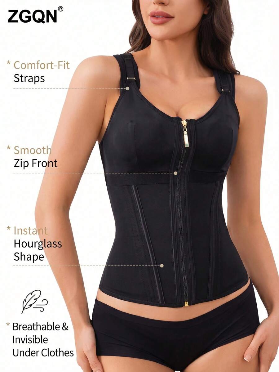 ZGQNBelle Women's Waist Trainer Corset - Tummy Control Faja Body Shaper With Steel Boned & Adjustable Straps - Plus Size Friendly Faja Moldeadora Abdomen - màu đen - Xem 1