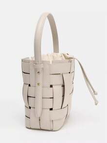 Bolso de mano para mujer, novedad de verano 2026, bolso de hombro cruzado tipo cubo con cordón tejido - Beis - Ver 5