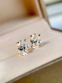 1 Đôi bông tai đinh tán hình bầu dục bằng bạc Sterling S925 đính đá Zirconia, trang sức cao cấp, thanh lịch, tối giản, đa năng dành cho nữ, phù hợp cho các bữa tiệc và tụ họp, trang trí tai duyên dáng và sang trọng. - hình bầu dục - Xem 7