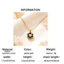 1 件时尚独特花卉滴油心形方晶锆石吊坠项链，女士婚礼、订婚、情人节礼物 - 金黃色 - 查看 6