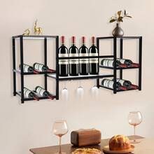 Wall-Mounted 3-Tier Wine Rack With Glass Holder, 20 Kg Load Capacity, Modern Wine Rack For Storage And Presentation In Kitchens, Bars, Wine Cellars And Restaurants, White, 87.88 X 39.88 X 24.89 Cm - Black - View 7
