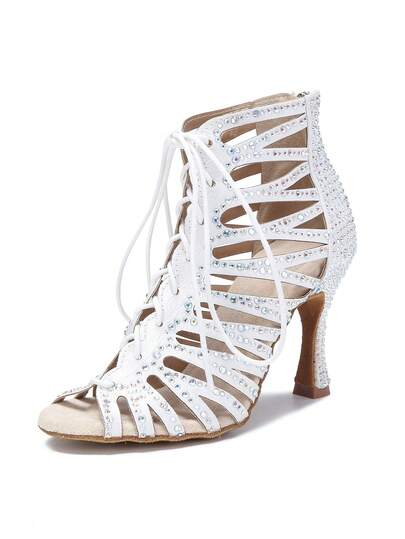 Botas de baile con estampado de leopardo y tacón cubano de 9 cm con rhinestones para mujer, zapatos de baile de tango y latino con suela suave, cómodos y resistentes, zapatos de baile de salón para entrenamiento y fiestas en interiores