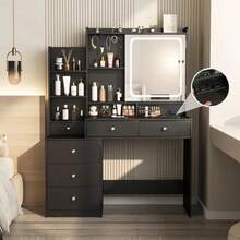 Makeup Table With Mirror And LED Lights, For Bedroom, Makeup Vanity With Power Plug, Dressing Table With Drawers For Bedroom - Black - View 9