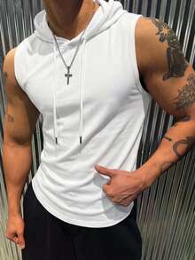 FRACTYR Men's Casual Solid Color Hooded Tank Top, Versatile For Spring & Summer - White - View 3
