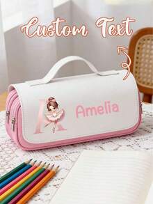 Personalized Custom Name Pencil Case With Dancer Pattern, 3-Layer Large Capacity, Perfect For Student Stationery Storage, Personalized Display, School Use And Holiday Gifts - Multicolor - View 4