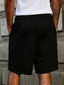 Men's Casual Drawstring Waist Knit Shorts, Suitable As Father's Day Gift, Available In Multiple Colors, Lightweight And Breathable Summer Shorts - Black - View 2