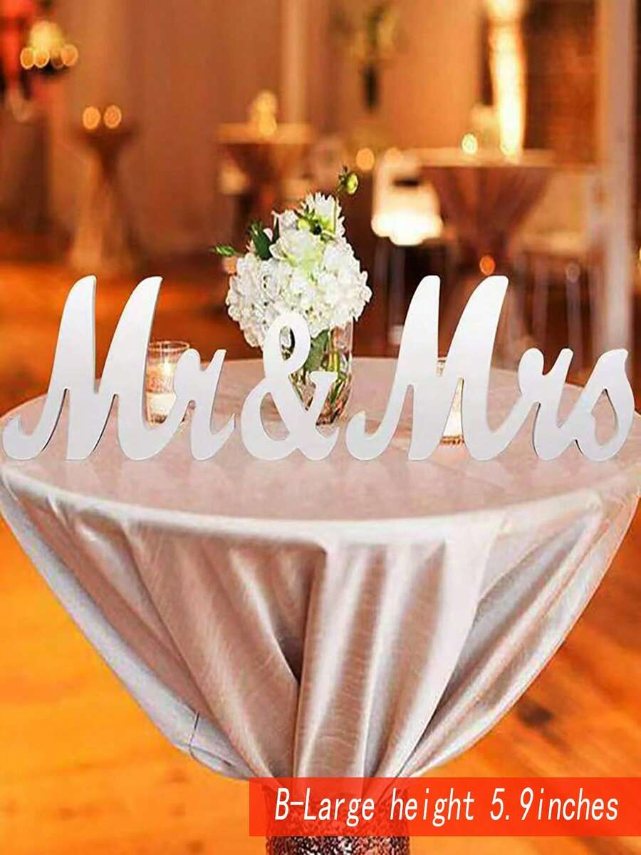 1組 Mr & Mrs 浪漫婚禮裝飾套組，PVC材質，附個性化英文字母拍照道具，適用儀式與接待會，完美婚禮與情人節桌面裝飾 - 白色 - 查看 1
