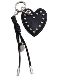 JRESSIAL Punk Style Heart-Shaped Bag Charm, Casual Fashion Keychain Accessory - Black - View 4