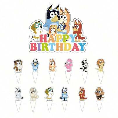  1 Set/25pcs Of Bluey Decoration Cartoon Blue Dog Bingo Decoration Ornaments, Party Birthday Bruy Theme Decoration, Perfect Holiday Decoration, Exquisite Decoration Small Gifts