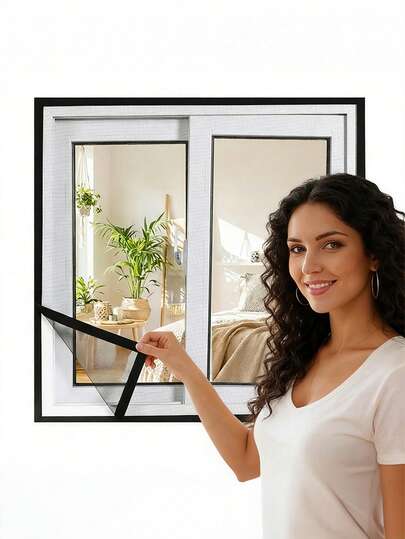 Self-Adhesive Window Screen, Multiple Sizes, Easy Install Hook & Loop Mesh, Breathable Anti Mosquito Insect Net, Removable Reusable Window Screen