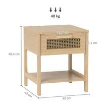 Bedside Table, Side Table, Natural Nightstand With Drawer And Open Shelf, Rattan Design, Natural Finish, 40 X 40 X 48.4 Cm - Natural Wood Color - View 7